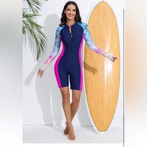 Halcurt Women's Boyleg Rash Guard with Built in Bra Zip Front UPF50+ Long Sleeve